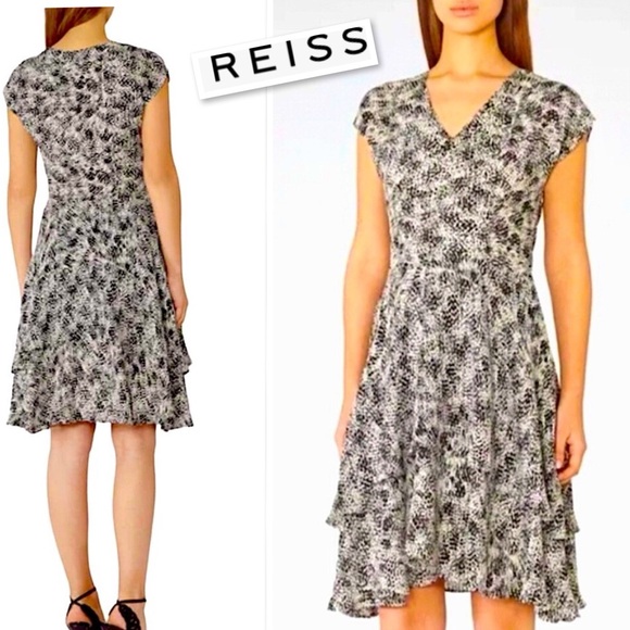 Reiss Dresses & Skirts - REISS CANYON BLACK & WHITE PRINT DOUBLE LAYERED FRILL DRESS Sz. 2
